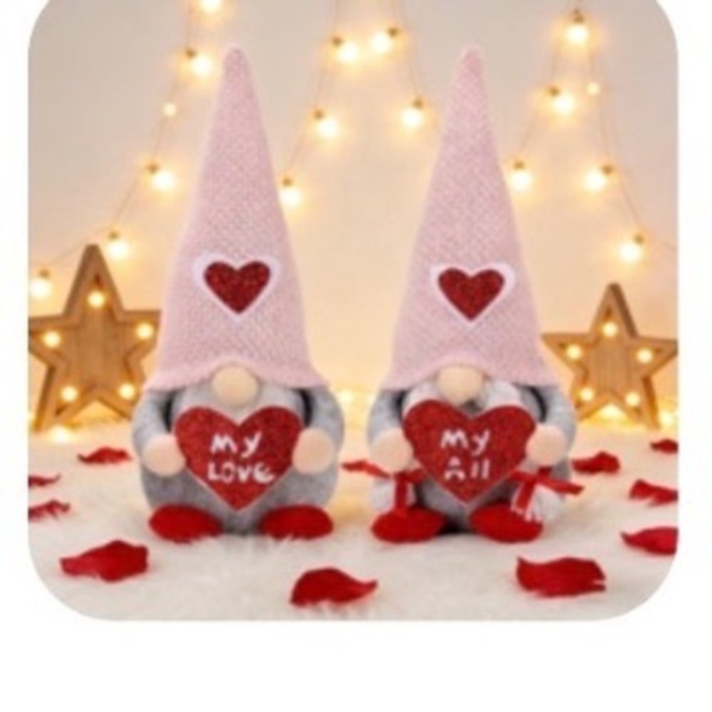 Valentine's Day Gnome Plush Set 2pc Pink Heart My Love My All Holiday Decor 10"